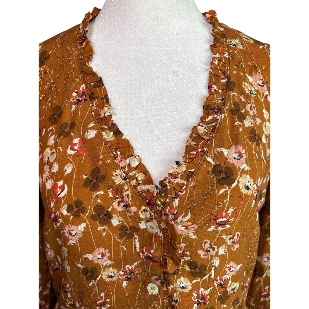 Naja Lauf Dress Size S/M Sheath Mustard Floral‎ Print Lagonlook Copenhagen
